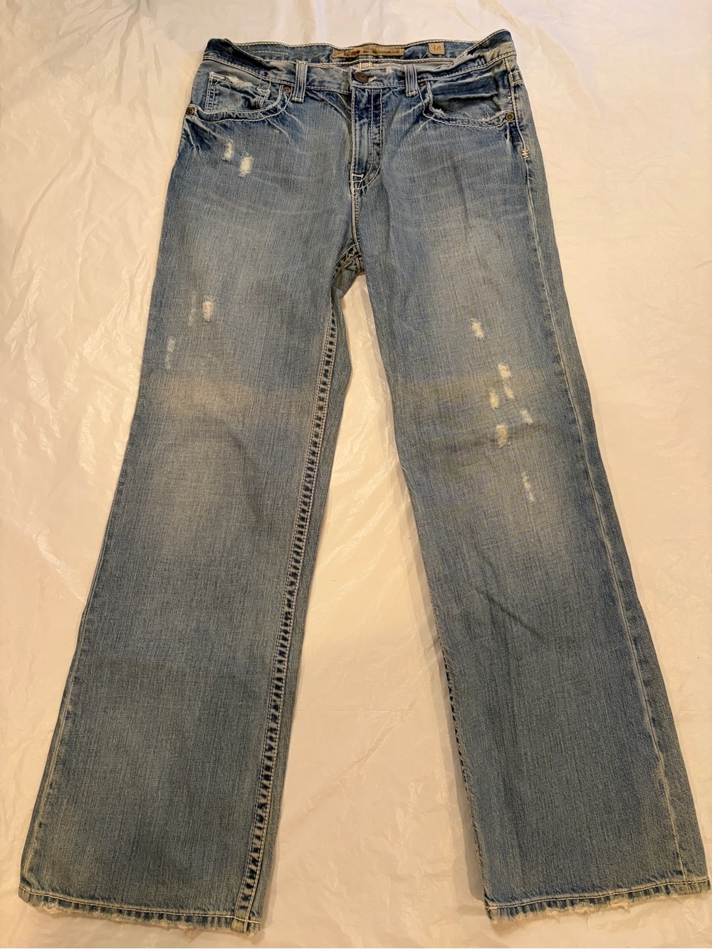 BKE Tyler Jeans Men's 34x32.5 Blue Light Wash Distressed Boot 100% Cotton